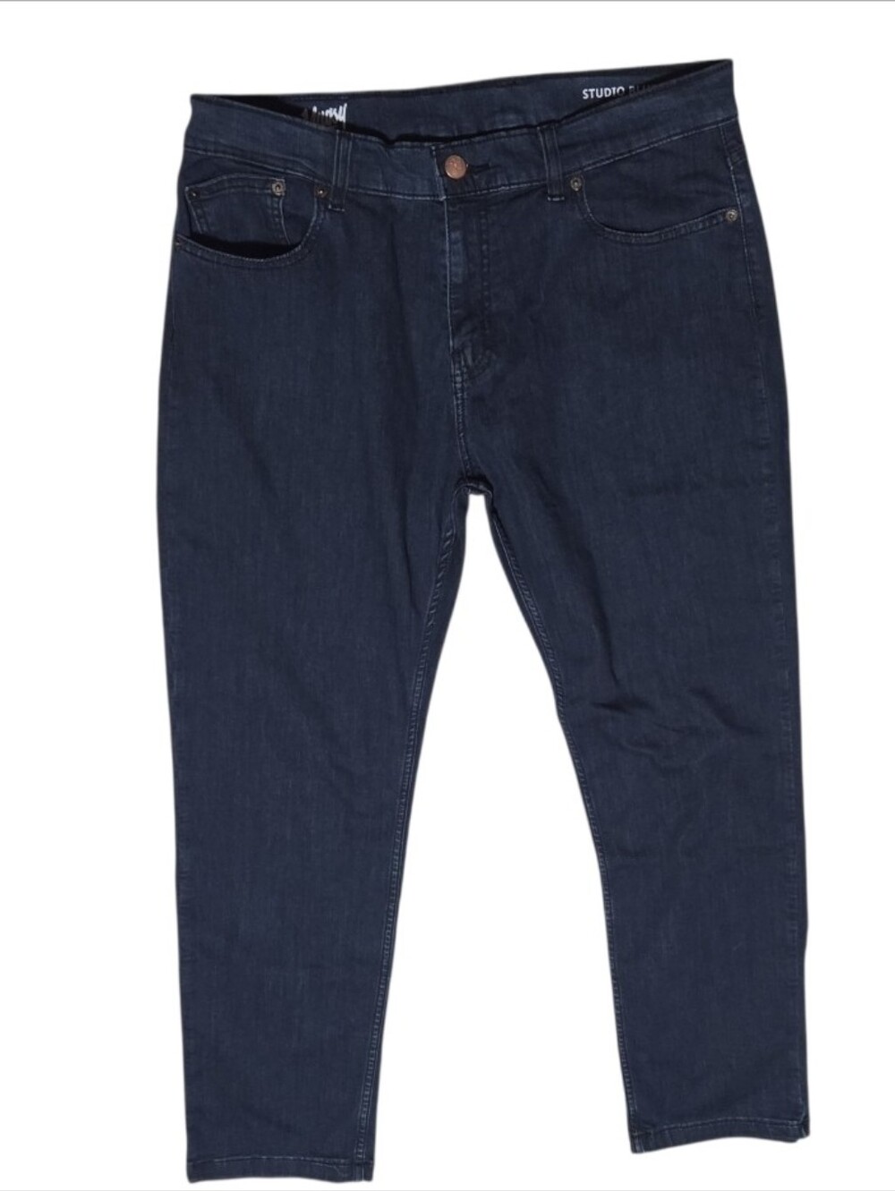 Mugsy Jeans Mens 36x30 Studio Blues Blue Dark Wash Slim Tapered Stretch Denim